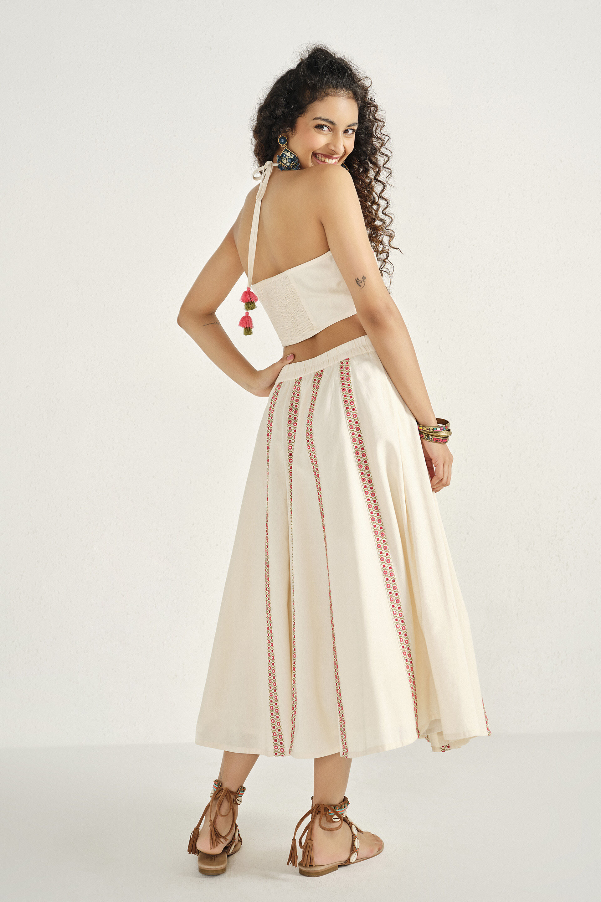Quiet Sand Embroidered Skirt Set, Off White, image 6